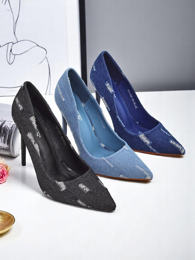 Royalfashion Moteriški aukštakulniai bateliai Džinsiniai elegantiški