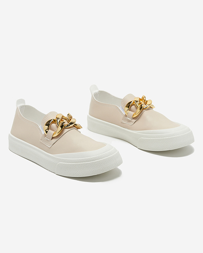 Smėlio spalvos moteriški užsegami batai ant storesnio pado su Senula dekoracija - Avalynė