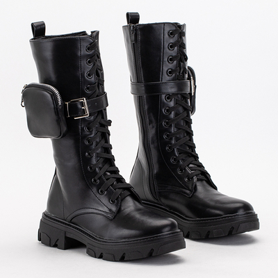 Черные женские высокие ботинки с карманами Lamisha