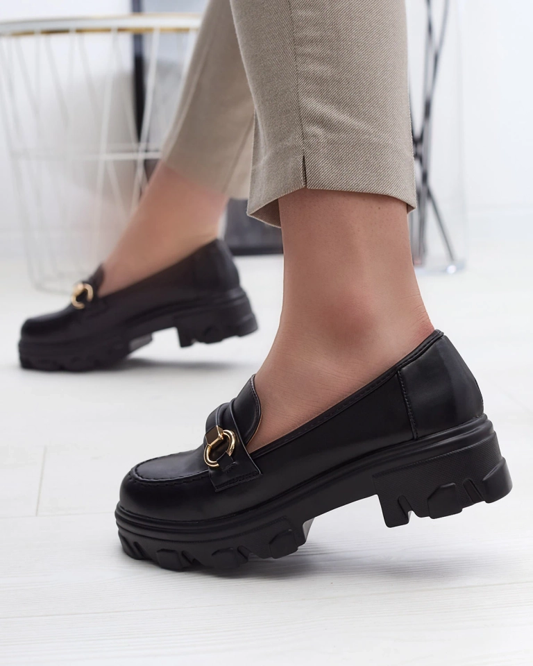 Juodi moteriški mokasinai masyviu padu Kelena - Avalynė