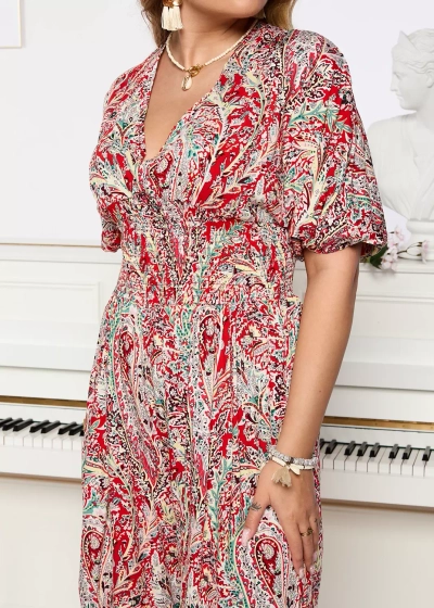 Raštuotas raudonos spalvos moteriškas kombinezonas - Apranga