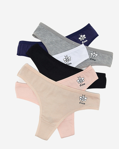 Хлопковые женские одноцветные стринги с принтом 6 шт./упак. - Нижнее белье