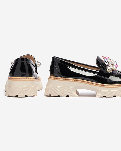 Черные лакированные женские мокасины с орнаментом Leliab- Footwear
