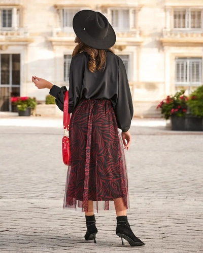 Женская юбка миди в с рисунком от Royalfashion с тюлем