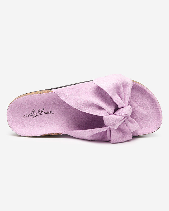 Фиолетовые женские тапочки из эко-замши с бантиком Xeria - Обувь