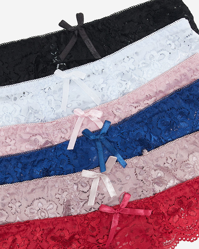 Женские кружевные однотонные стринги с бантом комплект 6 шт/уп - Нижнее белье