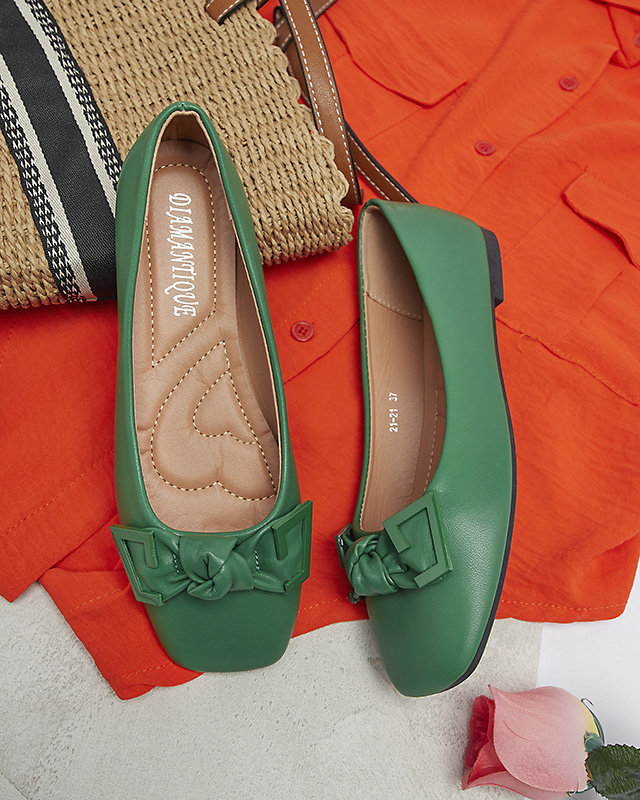 Женские зеленые балеринки с украшением на носу Caxien- Footwear