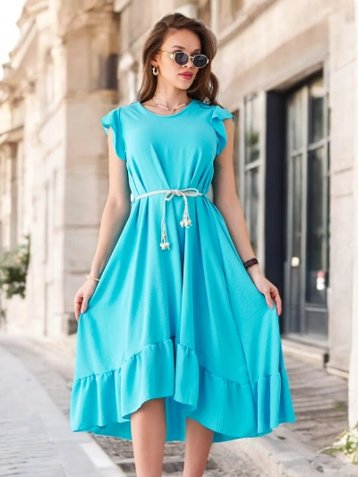 Женское миди-платье Royalfashion с рюшами и короткими рукавами