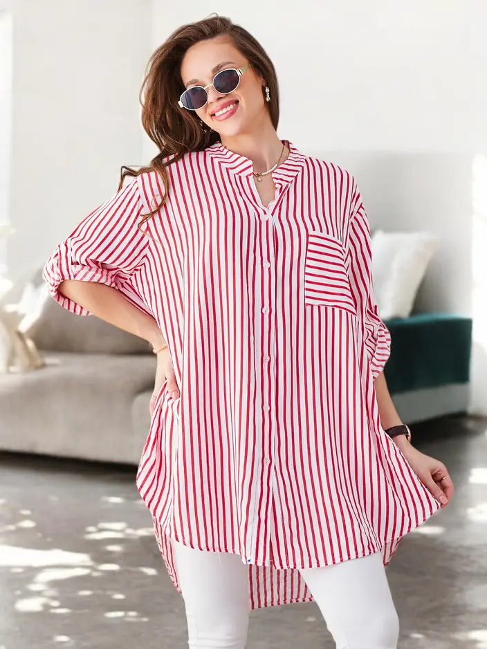 Royalfashion Viskozės ilga moterų juostuota palaidinė