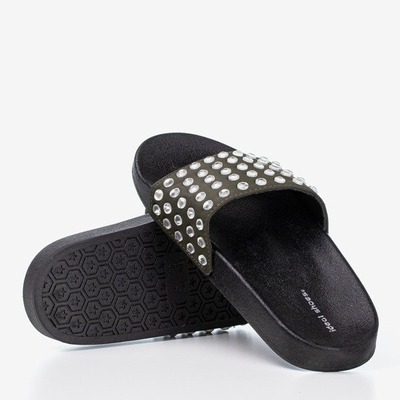 Женские зеленые тапочки с серебряными бриллиантами Diamond - Обувь