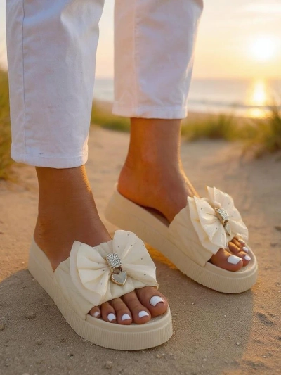 Royalfashion Platform Slides with Bow - Straight Up Dope