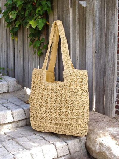Royalfashion Didelė moteriška šiaudinė rankinė Sunny Straw