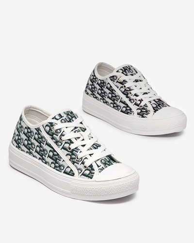 OUTLET White - juodi moteriški sportbačiai su žalia Sohop spauda - Avalynė