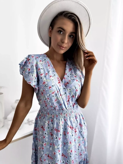 Royalfashion Синее женское мини-платье с цветочным мотивом