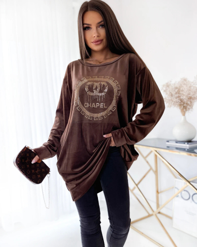 Royalfashion Женская туника с цирконами темно-коричневого цвета