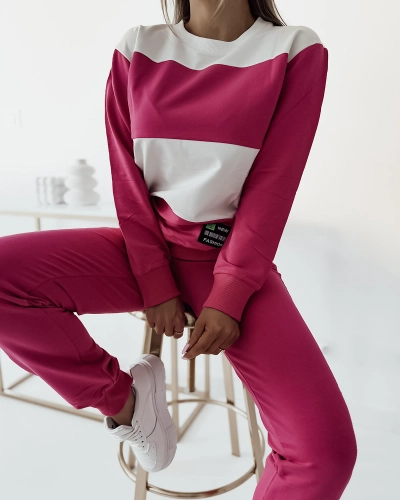 "Royalfashion" Fuksijos spalvos dryžuotas moteriškas džemperio komplektas