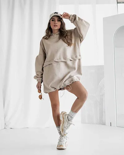 Royalfashion Moterų medvilninė mini suknelė su kapisonu