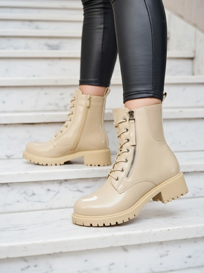 "Royalfashion" Smėlio spalvos ekologiškos odos moteriški batai "Seddaga bagger boots"