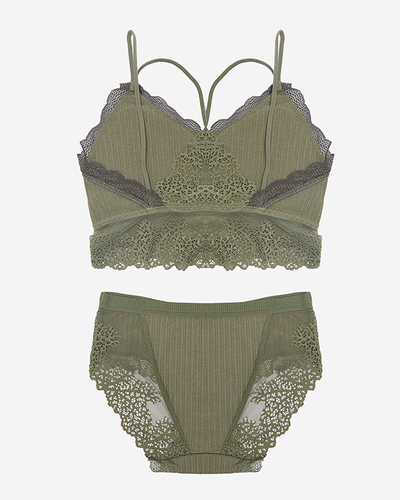 Moteriškų apatinių komplektas su tamsiai žaliais nėriniais - Apatiniai