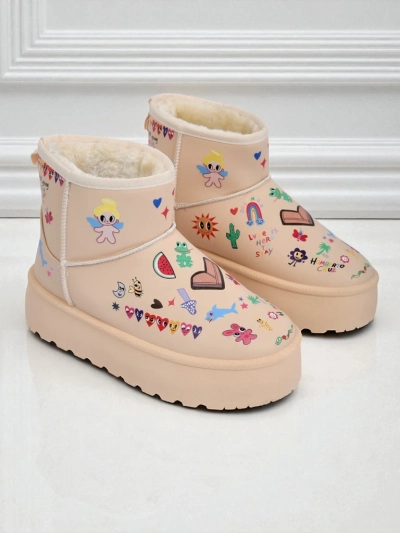 Callisto Angelico Insulated Kicks with Kidcore Platform Art - Beige