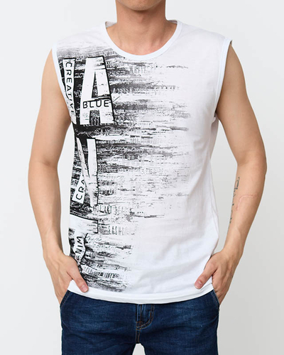 Мужская белая футболка без рукавов с принтом - Одежда
