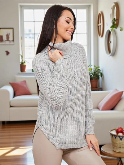 "Royalfashion" Šviesiai pilkas moteriškas megztinis su golfu