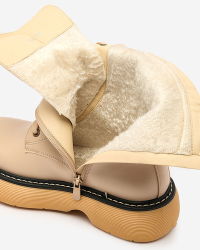 Royalfashion Smėlio spalvos moteriški auliniai batai tvirtu padu Diret