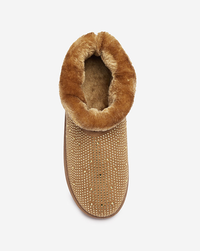 Moteriški sniego batai su kupranugariais kubiniais cirkoniais Rudis - Avalynė