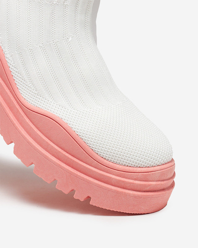 Moteriški batai ant storesnio pado baltos ir rožinės spalvos Korlic-Shoes