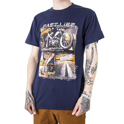 Темно-синяя мужская хлопковая футболка с принтом