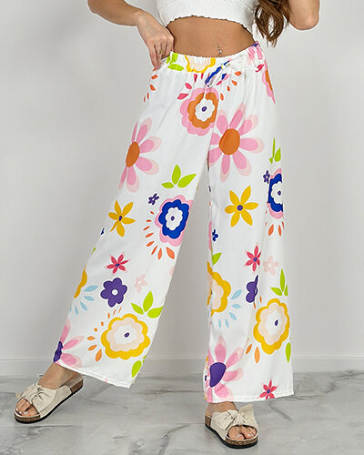 Royalfashion Женские широкие брюки из ткани с цветочным рисунком