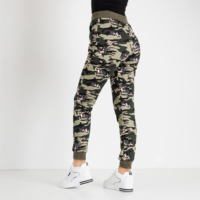 Ocieplane spodnie dresowe damskie w moro - Odzież