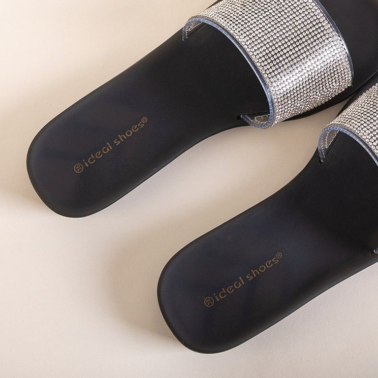 Черные женские резиновые шлепанцы со стразами Niamh