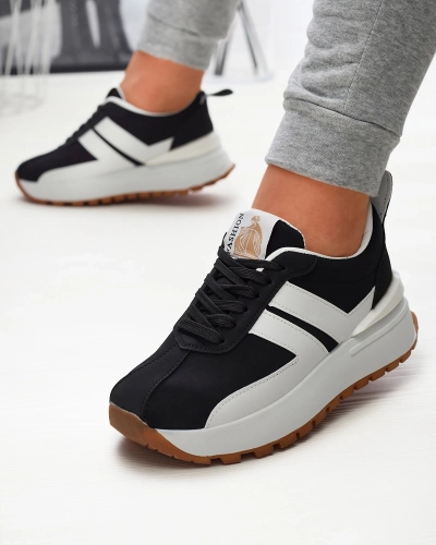 Juodi moteriški sportiniai bateliai iš eko odos su spalvotais intarpais Tifora- Avalynė