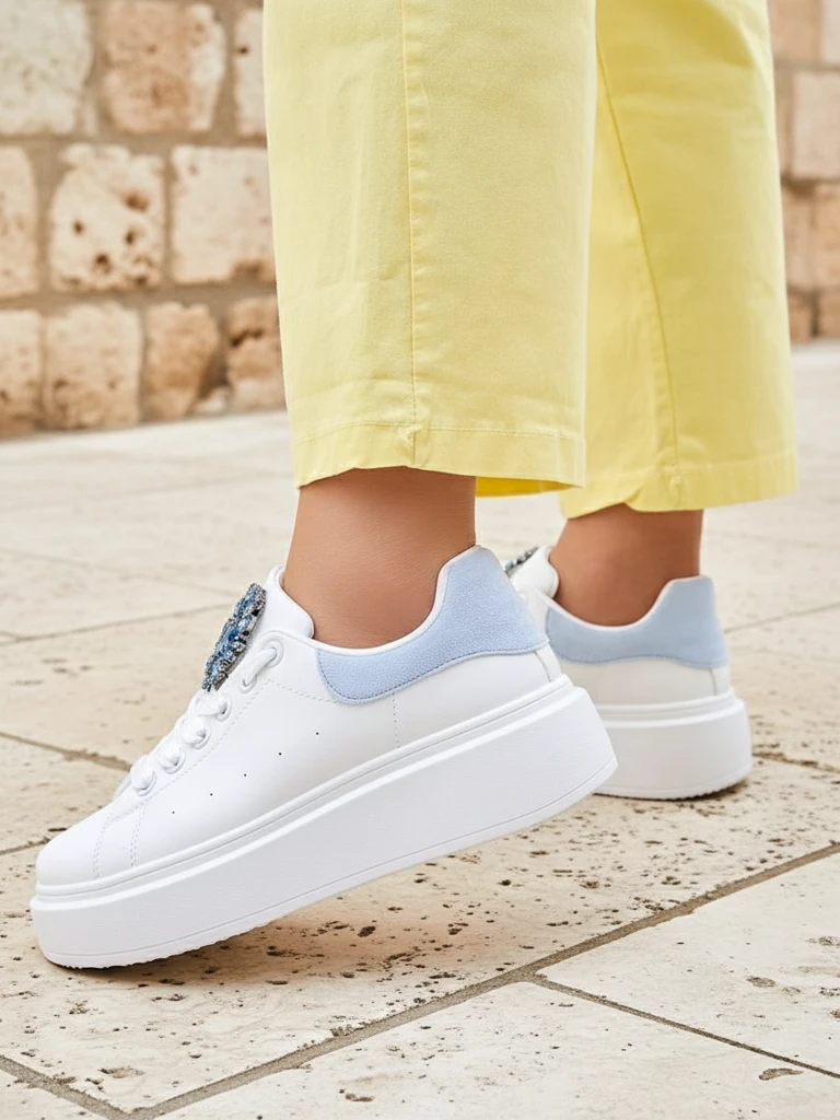 Aurelia Bianco – Белые женские кроссовки на платформе с гламурным украшением