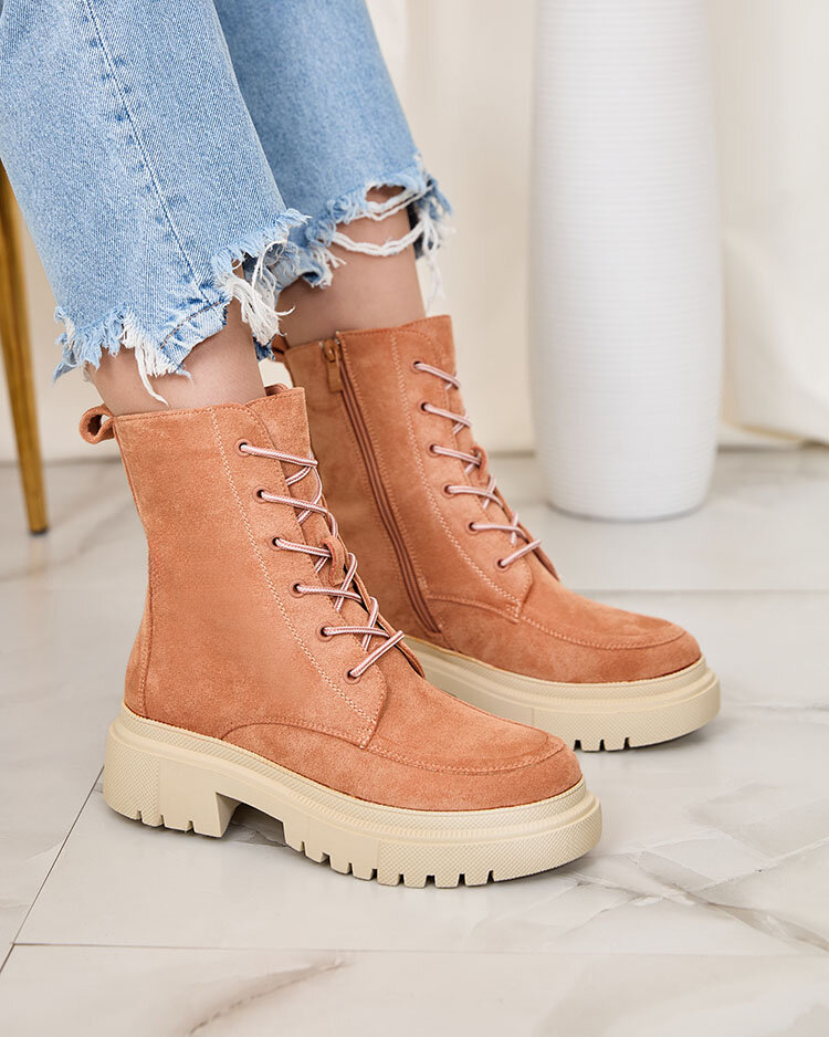 Royalfashion Розовые женские ботинки на шнуровке Cacava