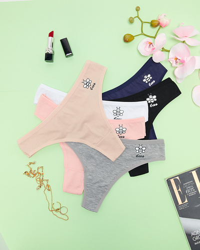 Хлопковые женские одноцветные стринги с принтом 6 шт./упак. - Нижнее белье