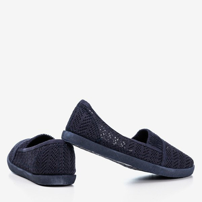 Granatowe damskie ażurowe slip - on Ticolisa - Obuwie