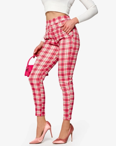 Женские клетчатые леггинсы розового цвета - Одежда
