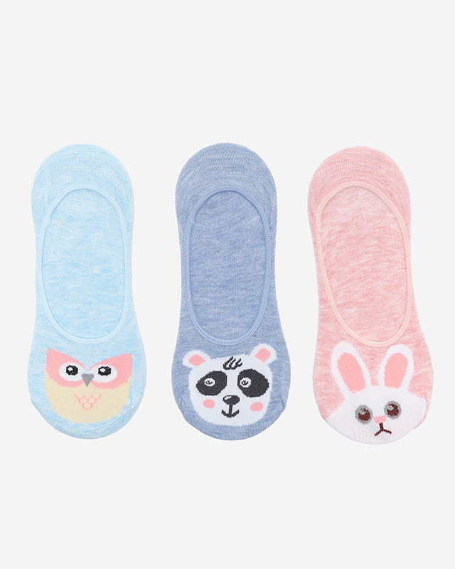 Rožinės, tamsiai mėlynos ir mėlynos moteriškos kojinės su gyvūnų raštu 3 / pak. - Apatiniai