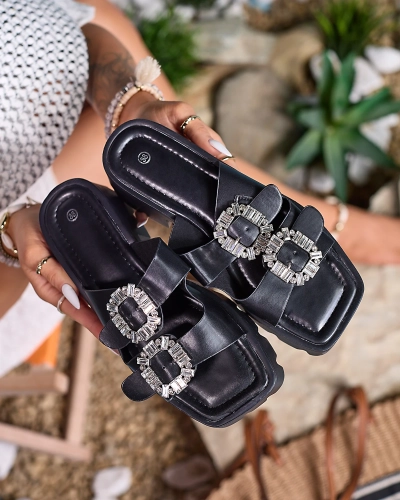 Royalfashion Черные женские украшенные шлепанцы Tireta на каблуке