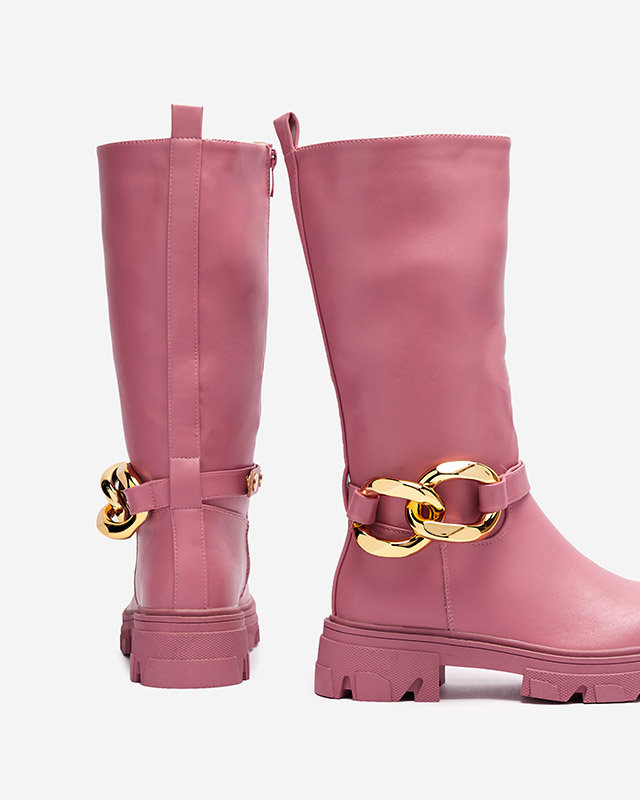 Женские розовые сапоги с цепочкой Sudfa - Обувь