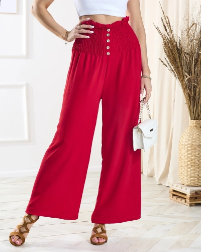 Красные женские широкие брюки-палаццо с пуговицами - Одежда