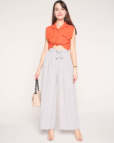Moteriškos plačios palazzo kelnės šviesiai pilkos spalvos - Drabužiai