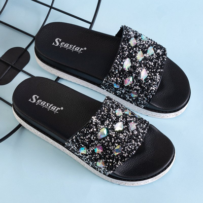 Черные женские шлепанцы со стразами Sailor