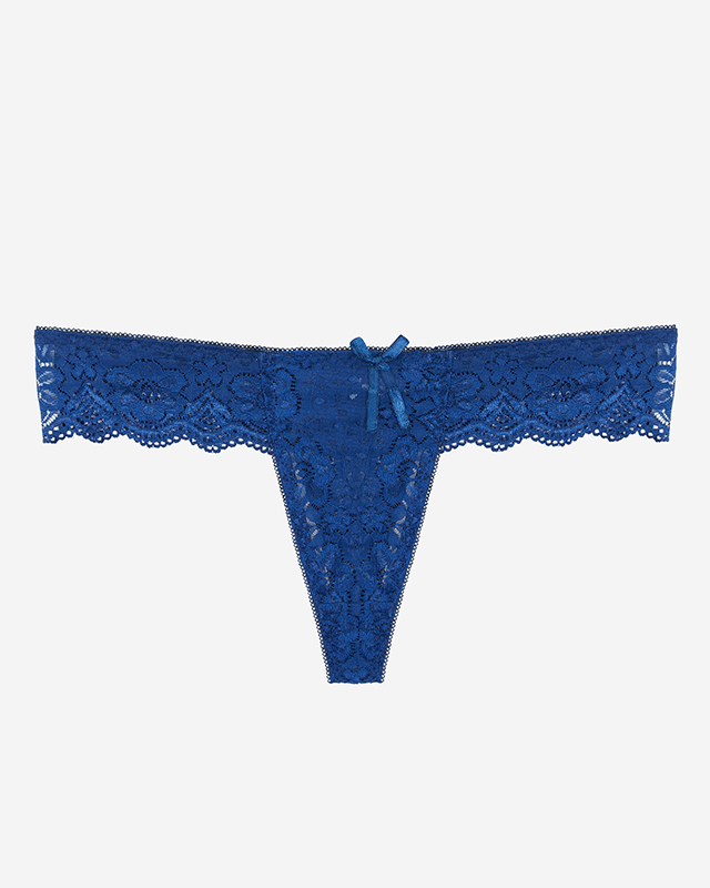 Женские кружевные стринги темно-синего цвета с бантом - Нижнее белье