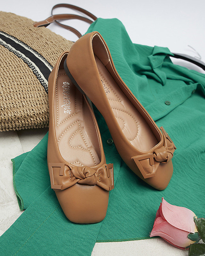 Moteriški kupranugario spalvos balerinai su dekoru ant nosies "Caxien- Footwear"