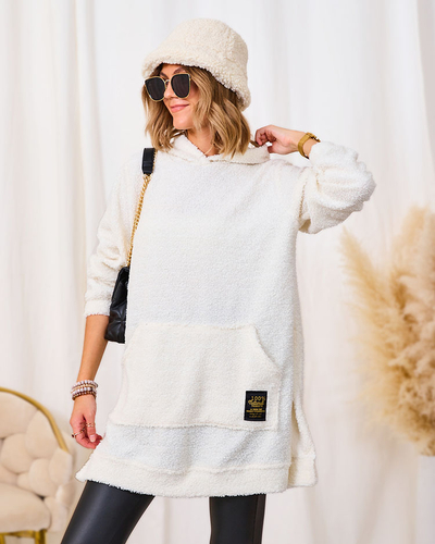 Royalfashion Кремовый длинный женский свитер с капюшоном