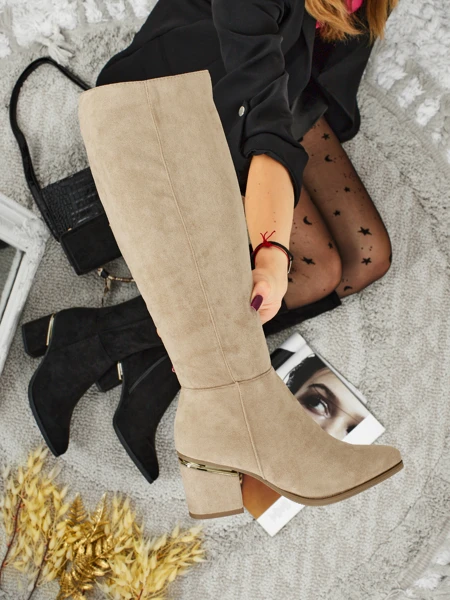 Moteriški eko zomšiniai auliniai batai su storu kulnu Niefio