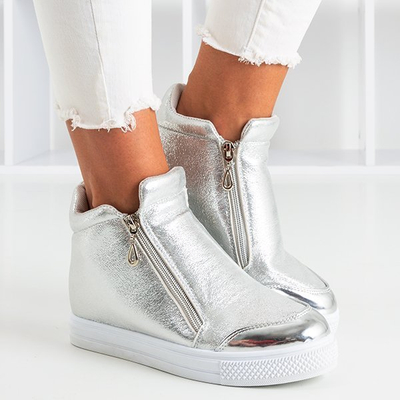 Srebrne damskie sneakersy na ukrytym koturnie Haveria - Obuwie